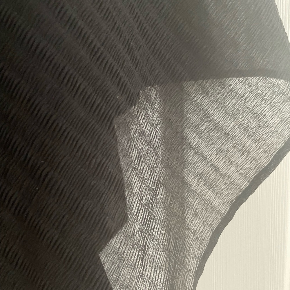 Eileen Fisher Missy Woven Sheer Mesh Plisse V-Neck Top / Poncho in Black Organic - Picture 3 of 6